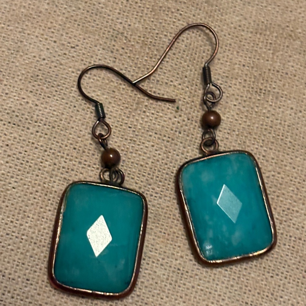 Handmade Aqua Faceted Larimer Gemstone boho French Wire Dangle Earrings